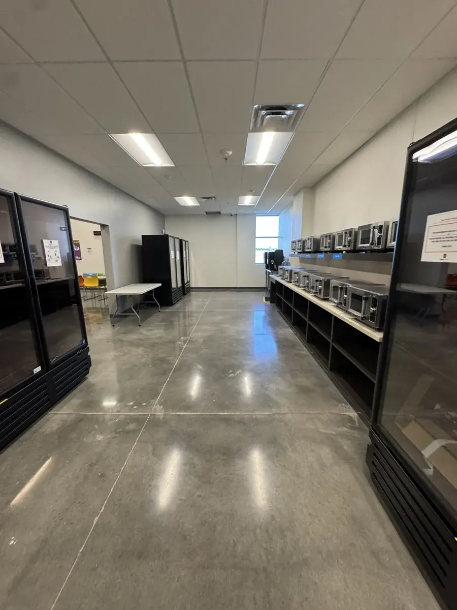 A finished commercial break-room kitchenette.