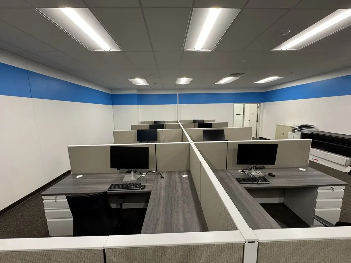 Clean desks and a tidy office space.